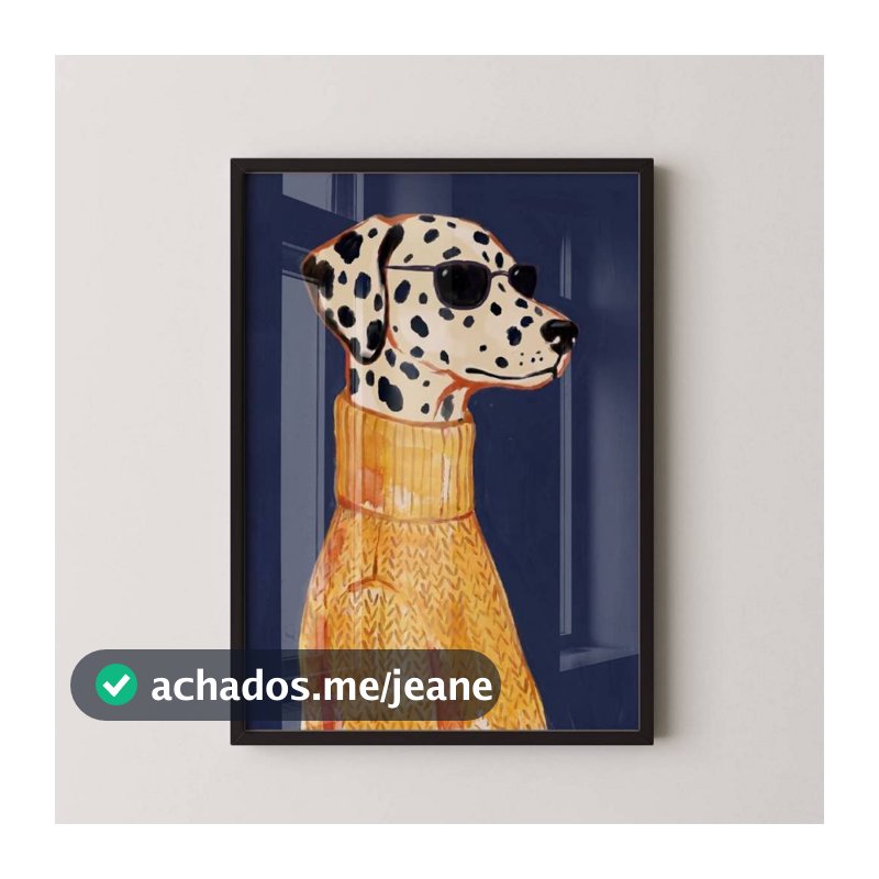 Quadro Decorativo Arte Minimalista Cachorro Dalmata de Óculos Com Moldura