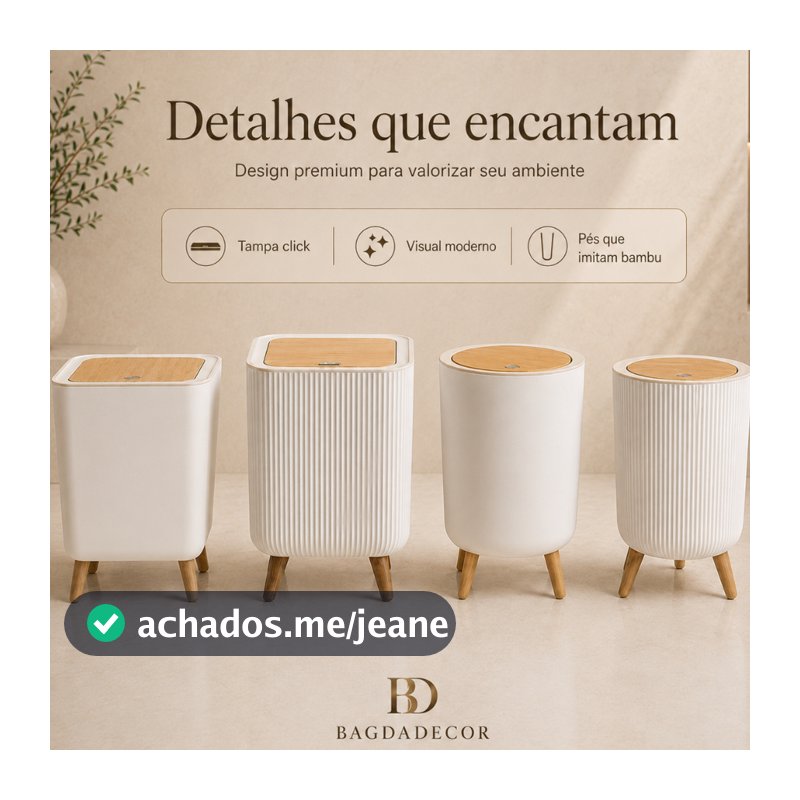 Lixeira Decorativa 8L/9L Cesto de Lixo com Tampa Bambu e Pés Efeito Bambu Banheiro Lavabo Casa Luxo