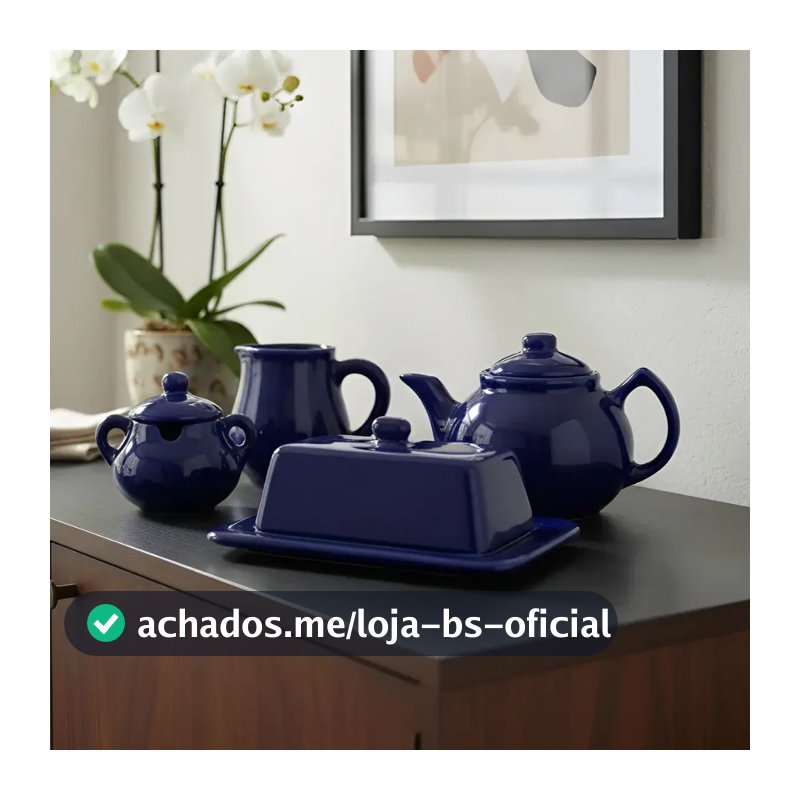Conjunto Chá COLORIDO  Completo 4 Peças - Bule, Jarra Leiteira, Açucareiro, Manteigueira Preto Rosa