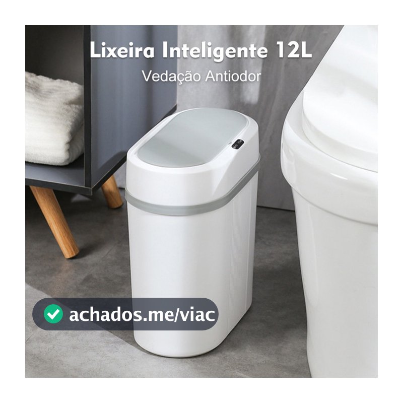 Lixeira Automática 12 Litros Com Sensor Infravermelho Tampa Para Cozinha Banheiro Escritório Quarto