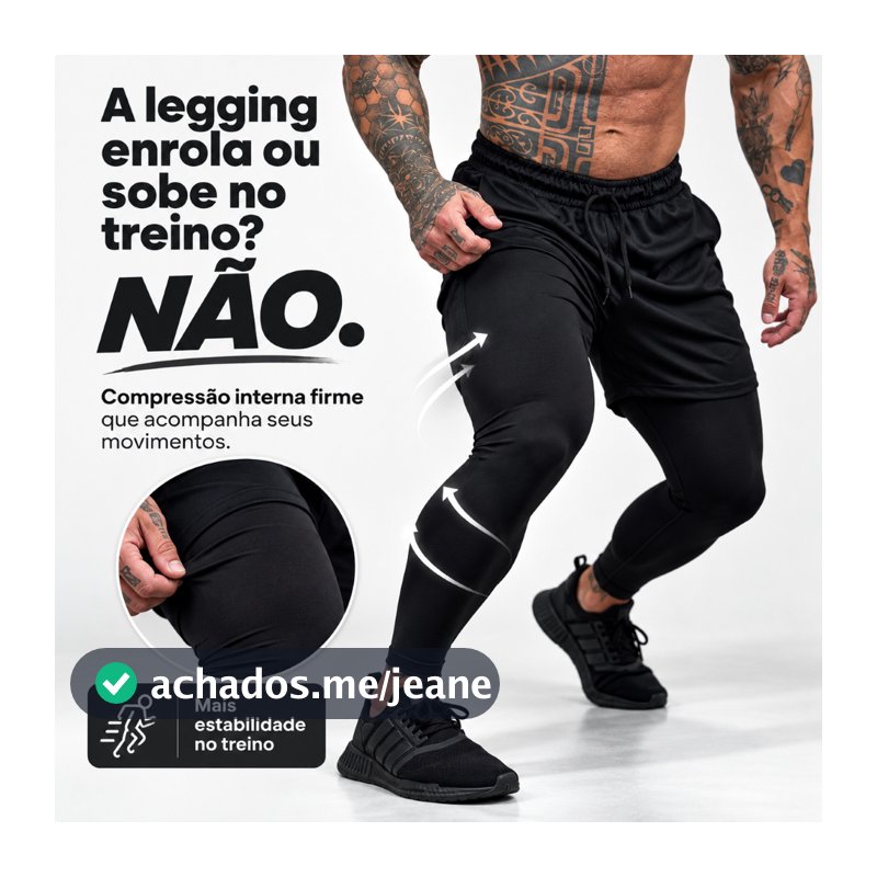 Calça Legging Masculina 2 em 1 com Shorts de Compressão, Bolso para Celular, Academia e Corrida