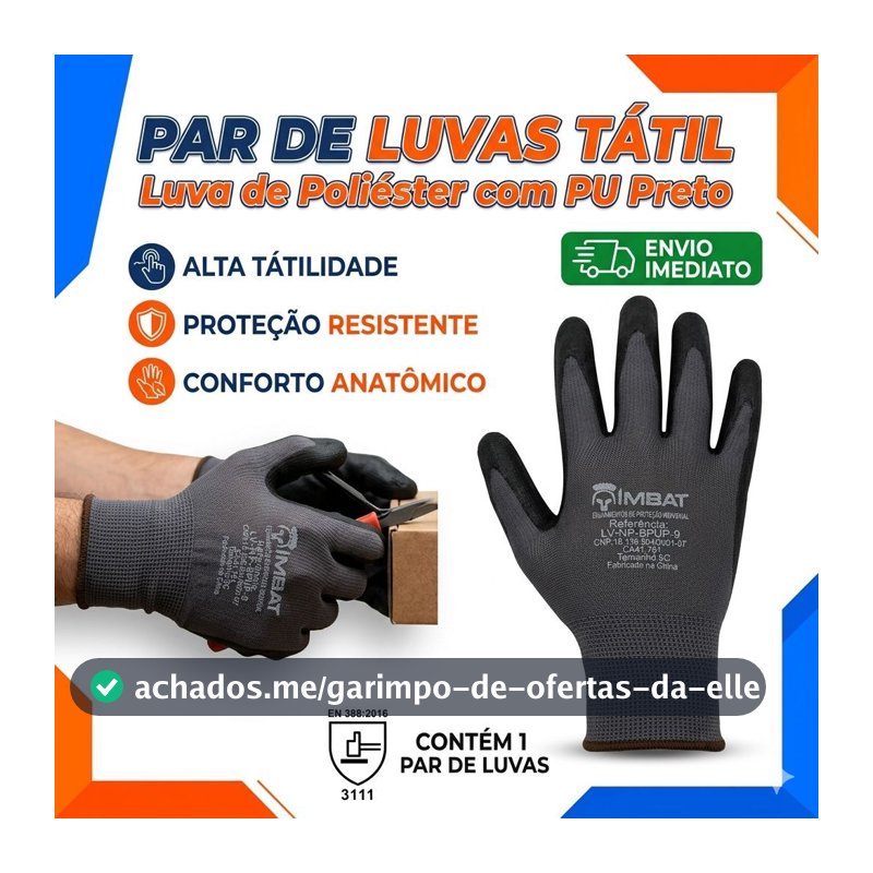 Luva de Segurança Tatil Black Smart com Banho de PU CA 46932