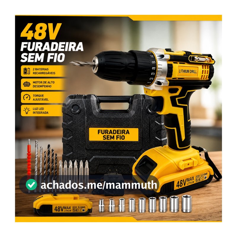 Parafusadeira Furadeira Com 48V Bateria 2 Velocidades Uso Doméstico Com Baterias Duplas E Caixa De Ferramentas
