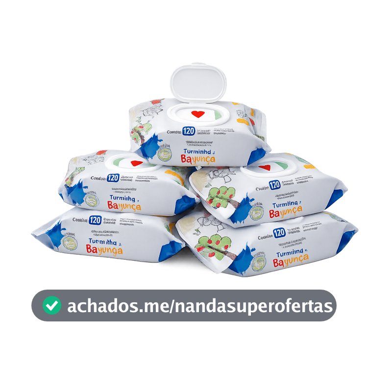 Kit 5 Toalhas Umedecidas Turminha da Bagunça 120 Folhas Lenço Umedecido Vegano Hipoalergênico Sem Álcool e 98% Água