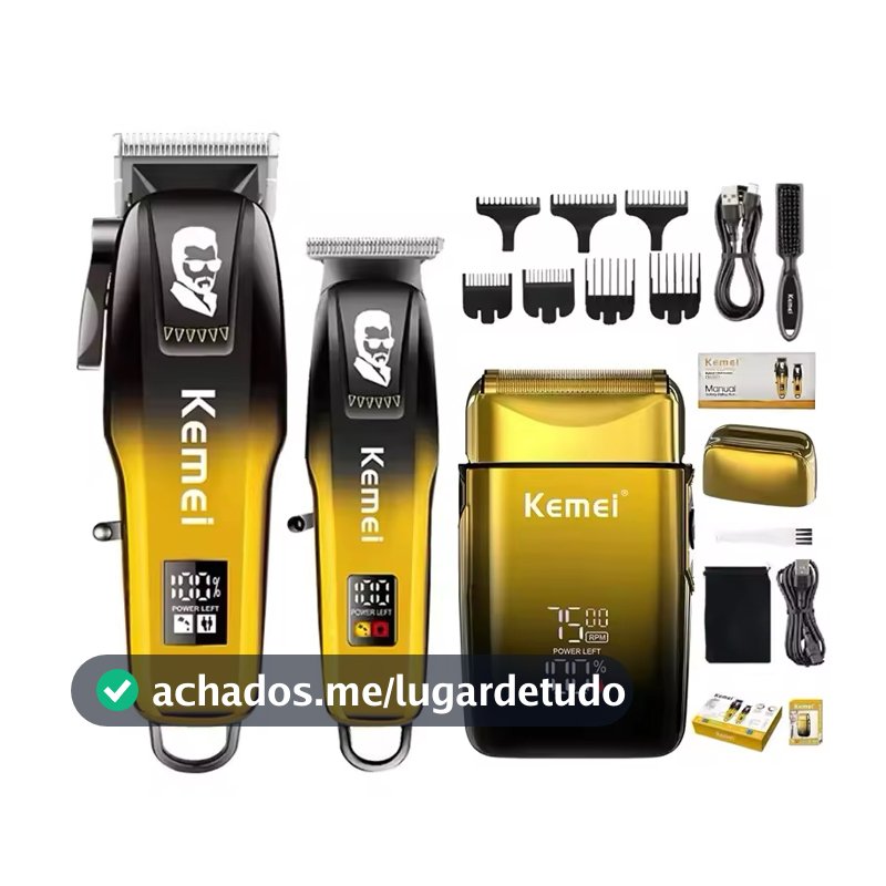 Kit Kemei Máquina de cortar cabelo + Máquina De Acabamento + Shaver Barbeador Kit KM 8501 + Km Tx-10