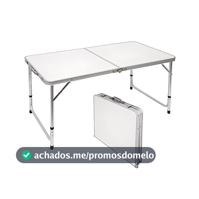 Mesa Dobrável de Alumínio 120x60cm com Tampo MDF e Alça para Camping
