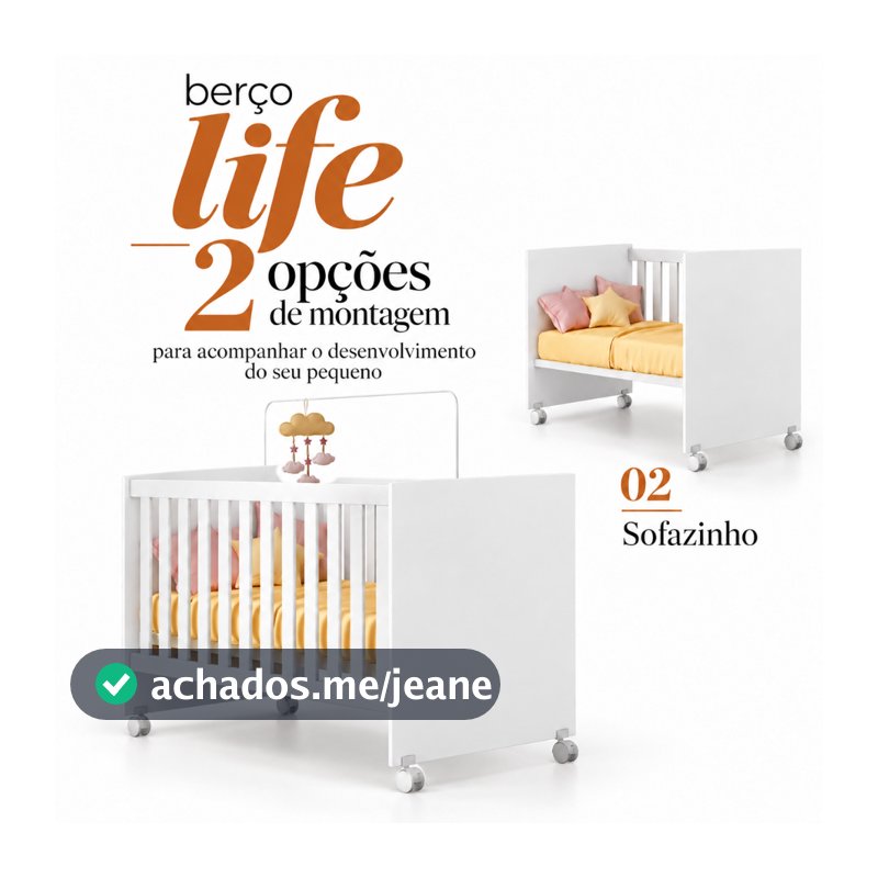 Berço Americano Life Vira Mini Cama Branco Rodízios Compacto Quartos Infantil Suporte Mosquiteiro Colchão Incluso - AV