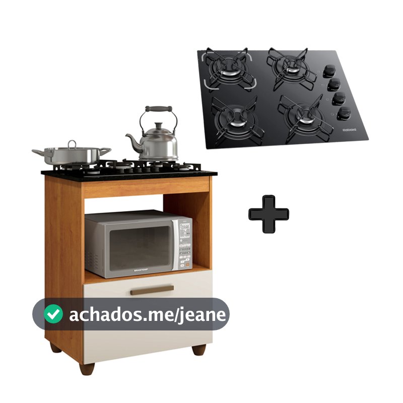 Kit Balcão Salvia Mais Fogão Cooktop 4 Bocas Preto Itatiaia