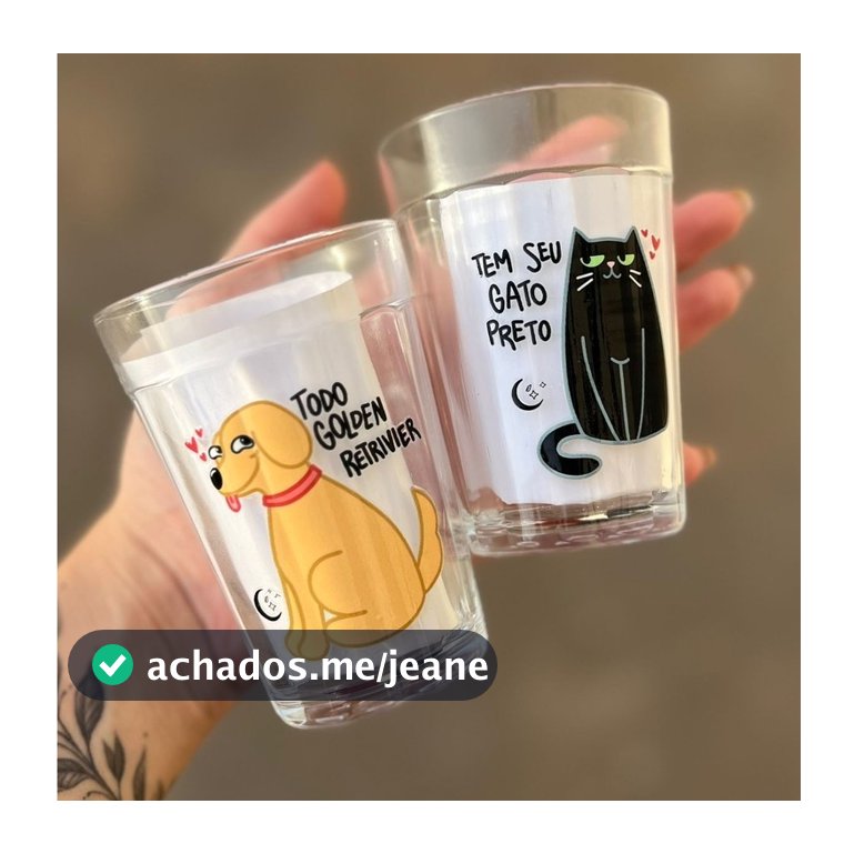 Kit 2 Copos Gato Preto e Golden - Vidro 190ml