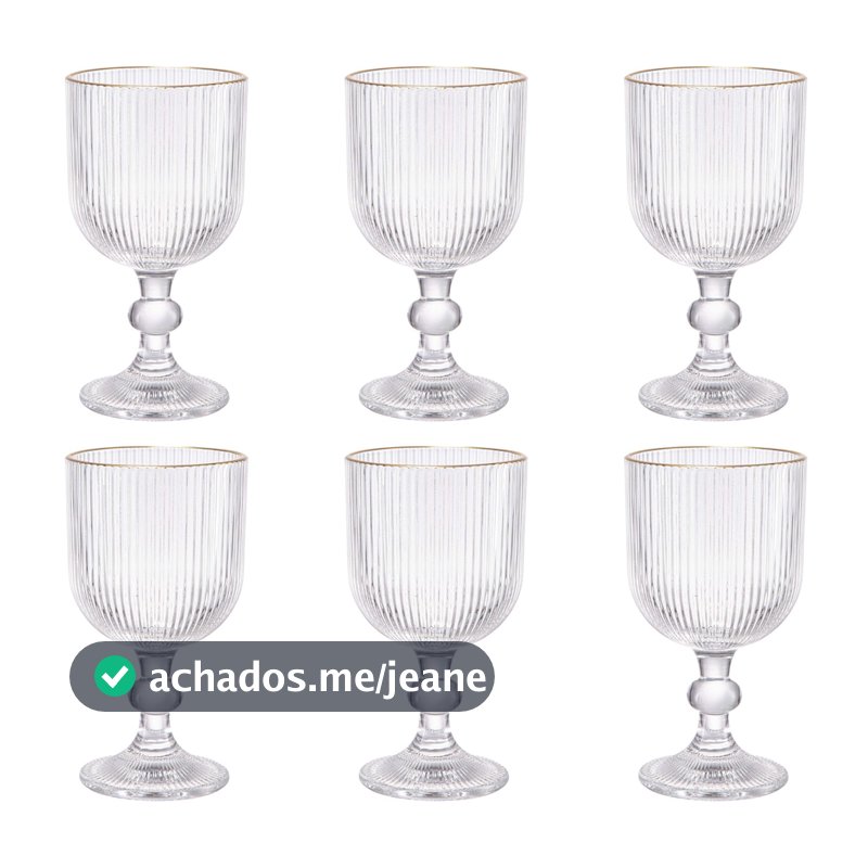Jogo De 6 Taças Borda Dourada 365ml Cameratta L´hermitage