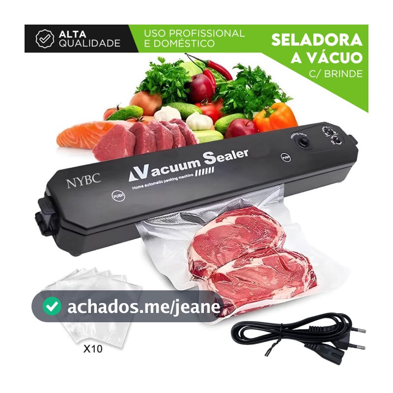 Seladora a Vácuo Doméstica – Bivolt Vedação Hermética | Para Conservar Alimentos | Com 10 Sacos - SH