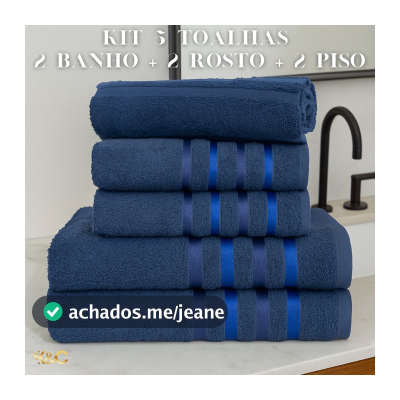 Kit Toalhas 5 Peças Premium (2 Banho + 2 Rosto + 1 Piso) - 100% Algodão - Linha ÔNIX
