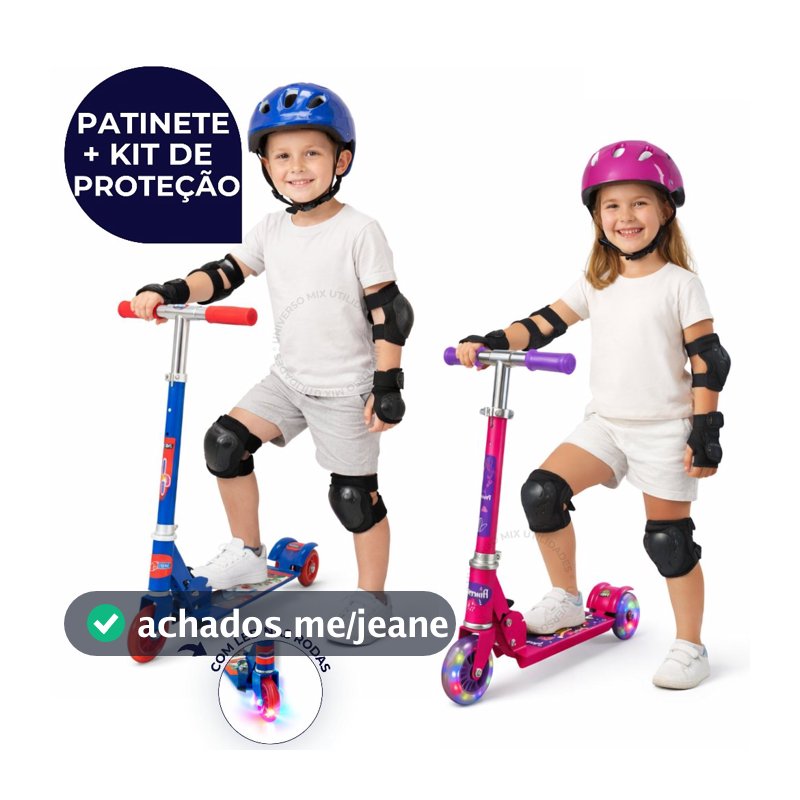 Patinete Infantil 3 Rodinhas com Luz Led e Freio Ajustável Menino Menina Até 25kg