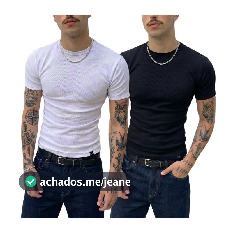 Kit 2 Camiseta Americana Masculina Canelada Básica Streetwear Premium Gringa Justa ao Corpo