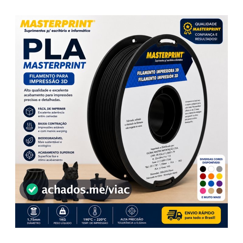 Filamento PLA/ PETG Masterprint 1KG 1,75mm para Impressora 3D Alta Qualidade Diversas Cores