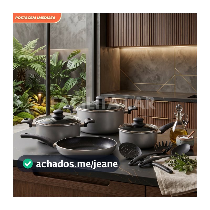 Jogo de Panelas 7 Peças Revestimento Cerâmico e Utensílios Ergonômicos Caçarolas, Frigideira e Utensílios Clássicos