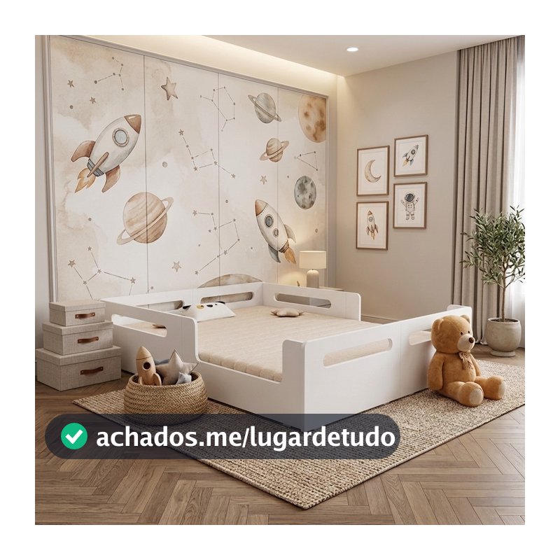 Cama Montessoriana Casal Infantil com Proteção Lateral em MDF – 2 Entradas