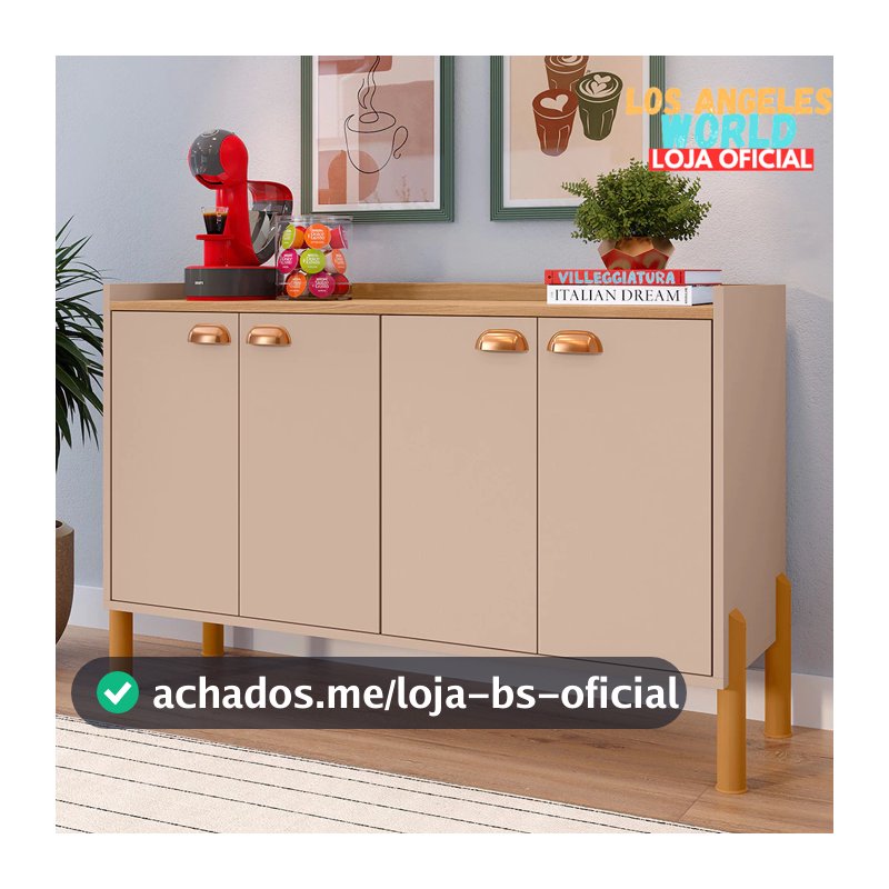 APARADOR BUFFET CHICAGO 4 PORTAS |ESTILO RETRÔChicago com 2 Prateleiras Internas e Puxadores Concha