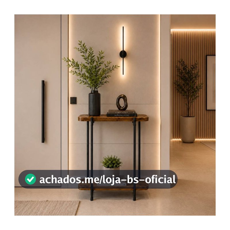 Aparador Industrial Tubular Buffet Ferro Preto Madeira Imbuia P/ Sala De Estar Decoração Hall Minimalista Casa