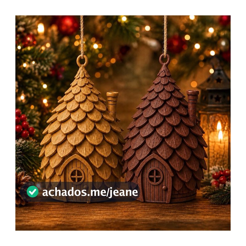 Decoração de Natal Kit 4 Pinhas Chalé 3D Casa Encantada para Arvore de Natal
