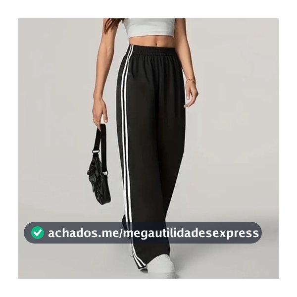 Calça Feminina Malha Confortável com Listras Laterais Estilosa Moda Gringa Tendência