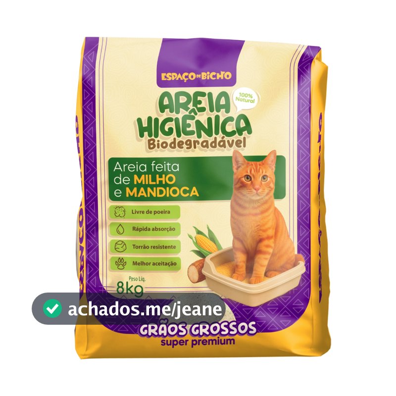 Areia Higiênica Biodegradável Espaço de Bicho Grãos Grossos 8kg – Milho e Mandioca (100% Natural)