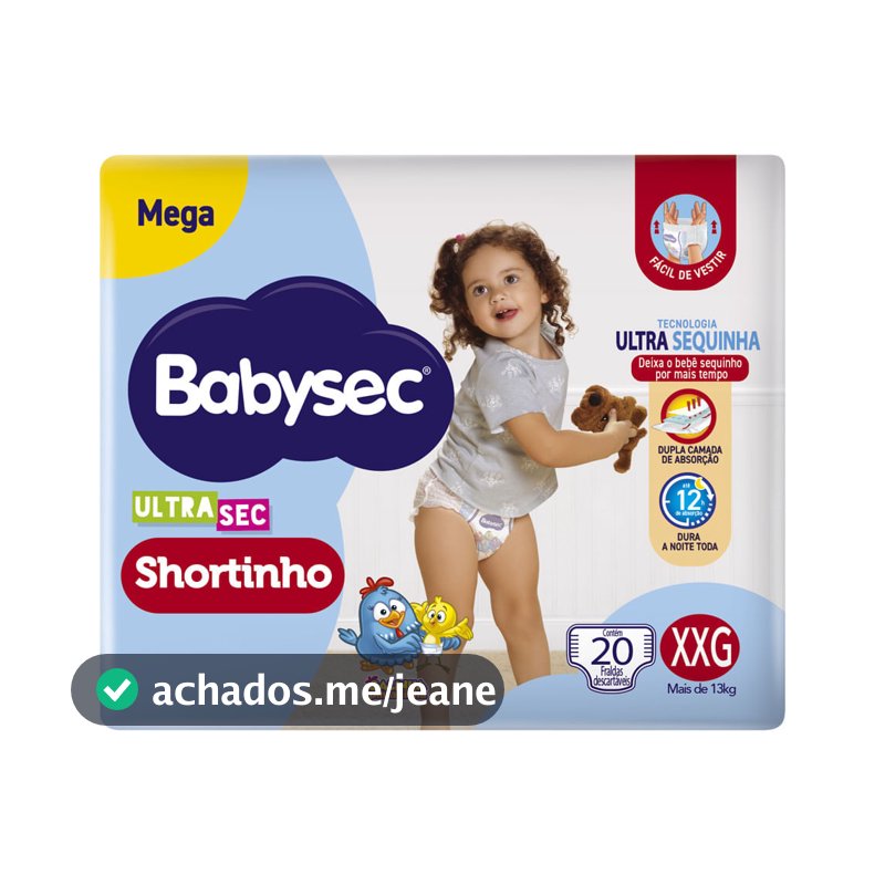Fralda Babysec Ultrasec Shortinho Mega Tamanho XXG 20 Unidades Descartáveis