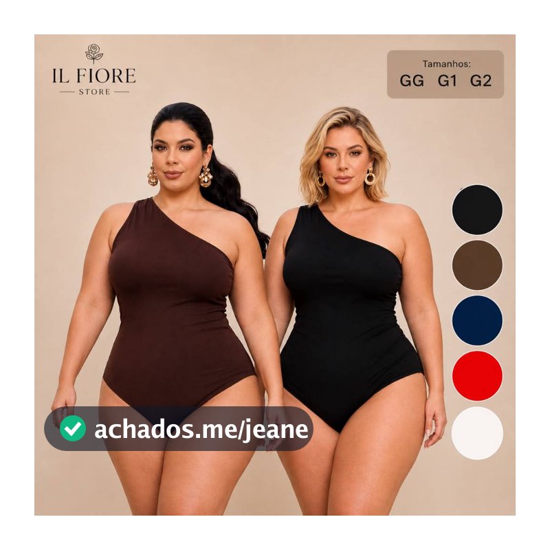 Kit 2 Body Mula Manca Feminino Plus Size Tendencia Lançamento Modelador Body Básico Casual Festa Um ombro Só Elegante