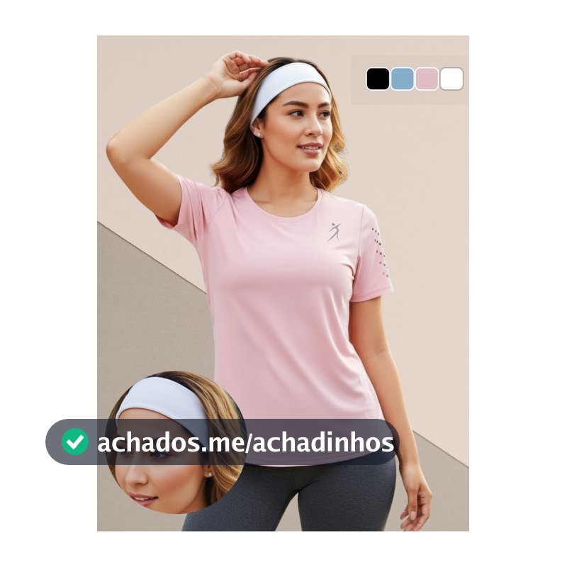 Kit Camiseta Dry Fit Feminina Academia Fitness Corrida Treino Caminhada UV + Faixa de Cabelo