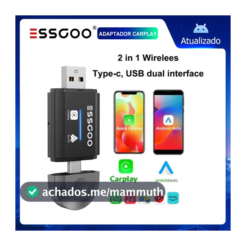 (Envio de São Paulo) ESSGOO Adaptador carplay de carro Conversor Sem Fio Wireless Carplay Android Auto Para iPhone