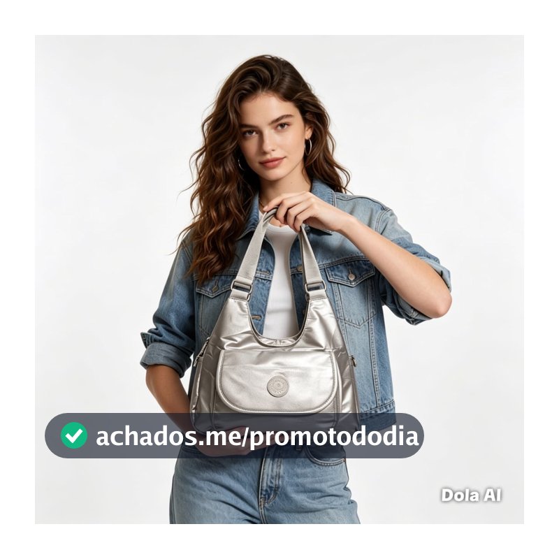 Bolsa Feminina Metalizada Nylon Tactel Leve Ombro e Transversal Ideal Para Passeio Trabalho Dia a Dia