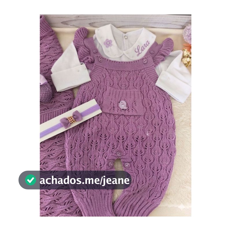 Saída De Maternidade Menina cinza Lilás Tricot  kit 5 peças com nome  Bordado Personalizado