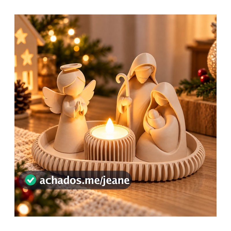 Presépio de Natal Minimalista Decorativo com Bandeja e Vela de LED