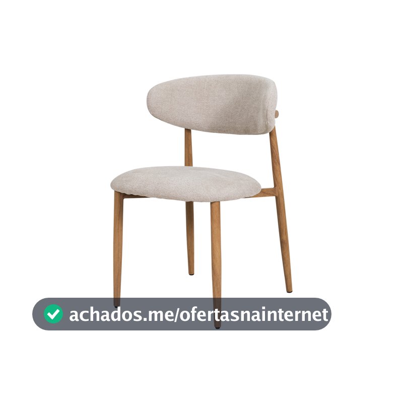 Cadeira de Jantar Estofada em Linho Base Metálica Amadeirada Moderna e Confortável