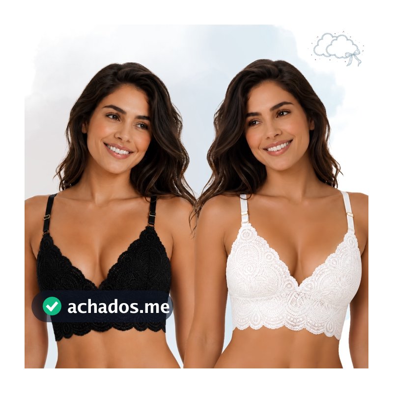 Kit 2 Top Cropped Renda Sutiã Sem Bojo Feminino Com Viés Lingerie Rendado