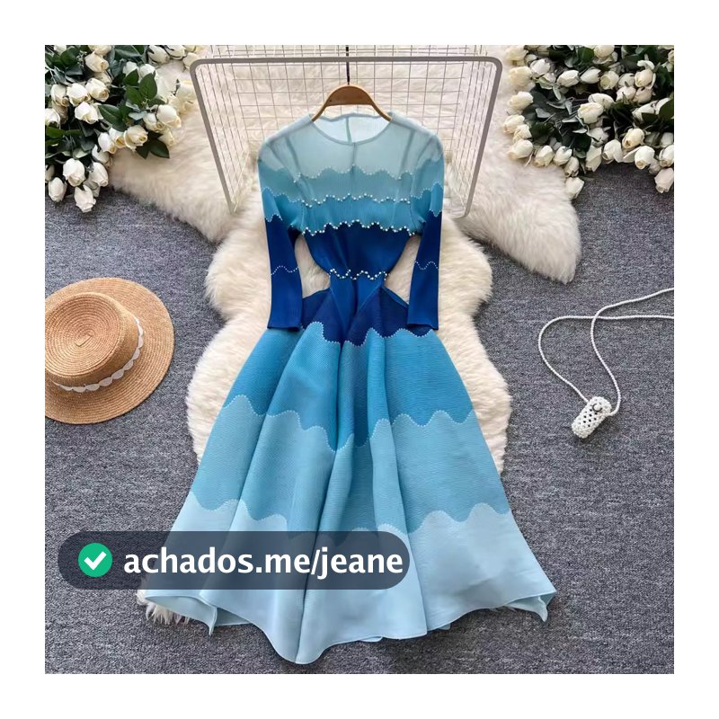 Vestido plissado feminino 2025 outono indústria pesada frisado cor combinando cintura estreita mais magro olhar grande b