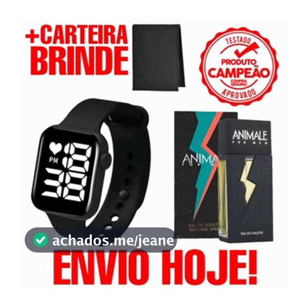 Kit Masculino Relógio Digital+  Perfume Animale + Carteira temdetudo Premium Mega promoção