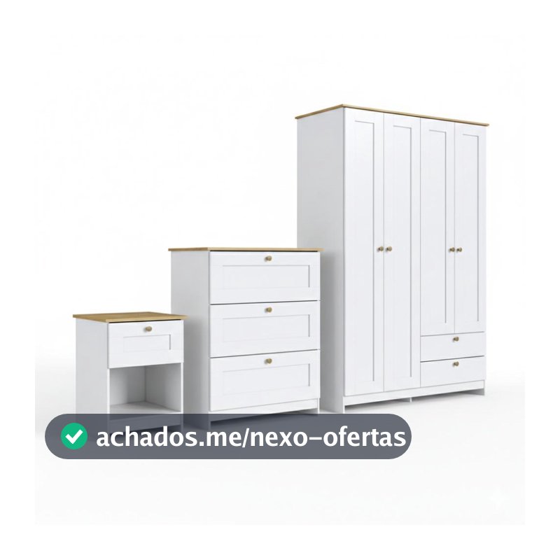 Conjunto Quarto Solteiro Completo 3 Peças 4 Portas 6 Gavetas Americano Cor Branco - Decibal Móveis