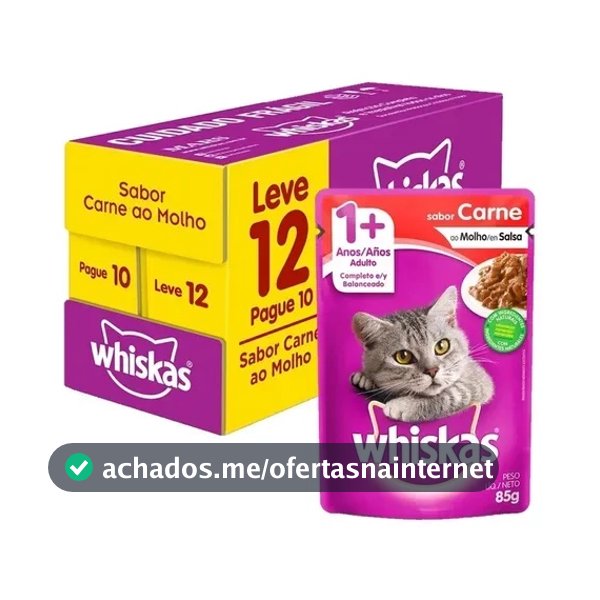 CAIXA FECHADA COM 12 WHISKAS SACHÊS AO MOLHO 85GR