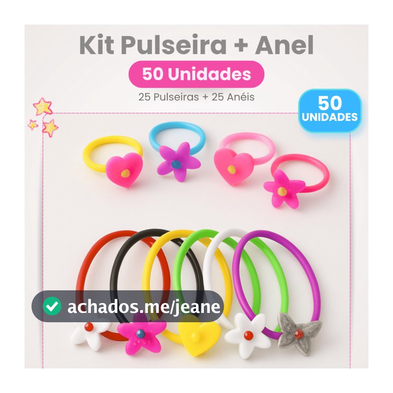 Kit Pulseira + Anel de Brinquedo 50 Unidades Colorido Flor Coração Brinde Lembrancinha Menina