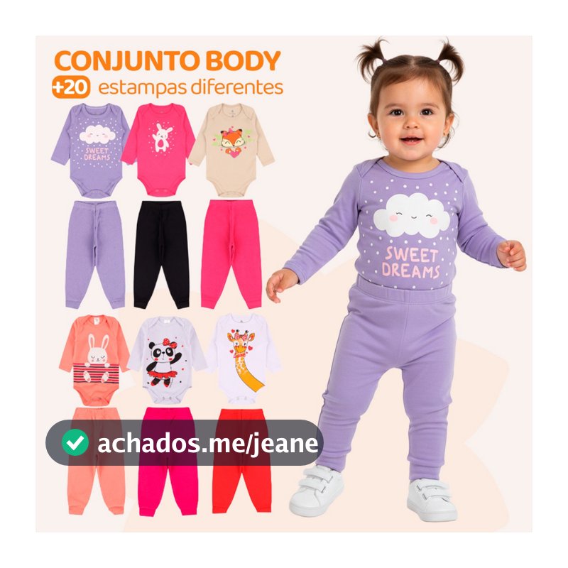 Kit 8 Peças de Roupas para Bebê Menina (4 Body Longo + 4 Calça Mijão)Kit 4 Conjunto Body + Calça Roupa Infantil Bebê