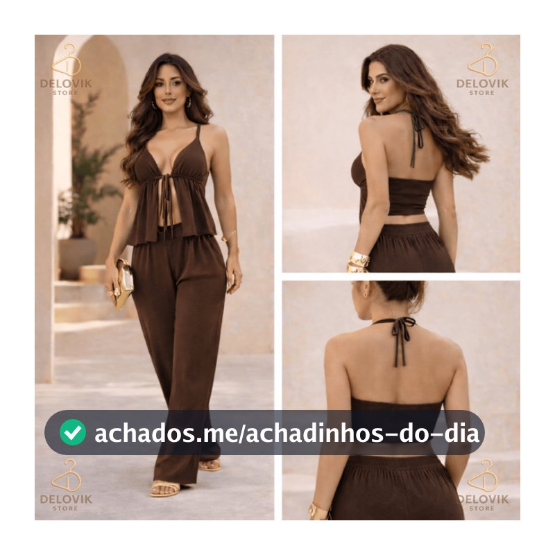 Conjunto Feminino Ribana Canelada Pantalona com Amarração | Look Elegante Confortável Moda Verão