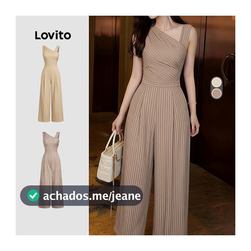 Lovito Elegante Macacão com Pregas Geométricas de Primavera/verão Cor Caqui para mulheres LK4ED772