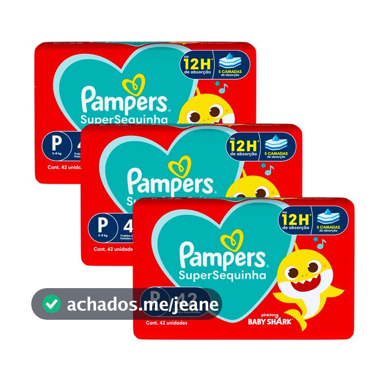 Kit 3 Fraldas Descartáveis Pampers Supersequinha Mega P - 126 Tiras