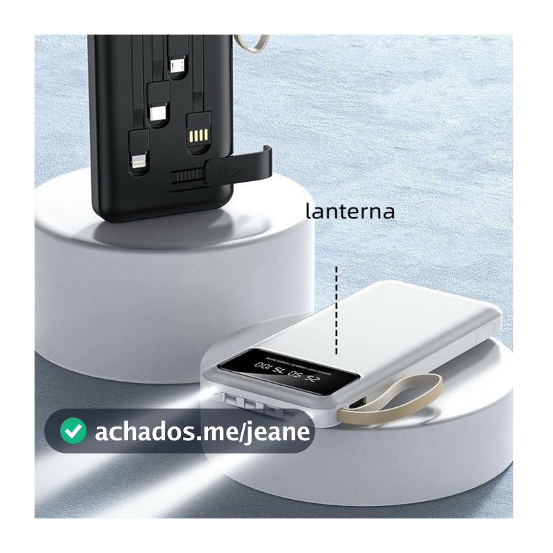 Carregador Power Bank Portátil 20000mah Universal COM Saida 4 Cabos suporte lanterna