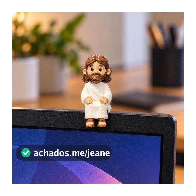 Mini Jesus Sentado Decorativo em Impressão 3D para Monitor, Prateleira e Painel de Carro