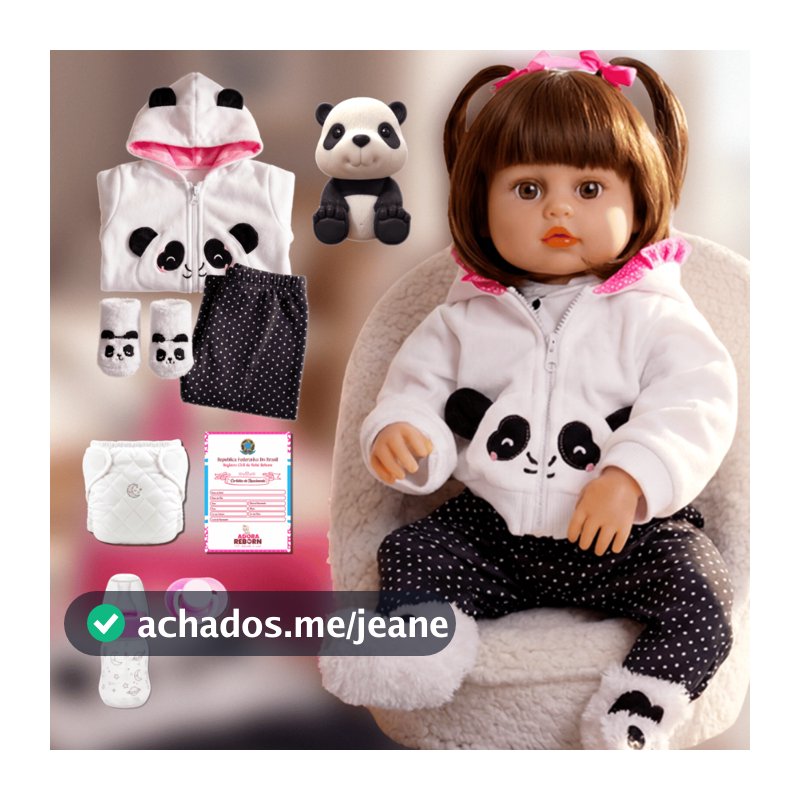 Bebê Reborn Pandinha Boneca Silicone Menina Pode Dar Banho
