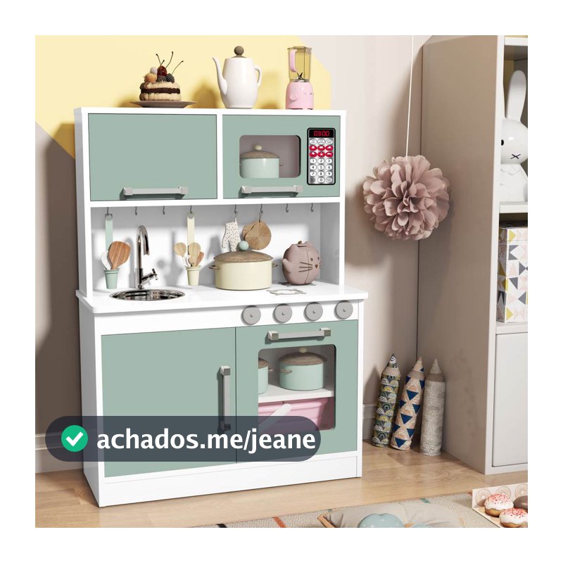Cozinha Infantil de Brinquedo 100% Mdf Valentina 2 Cores Com Torneira E Pia