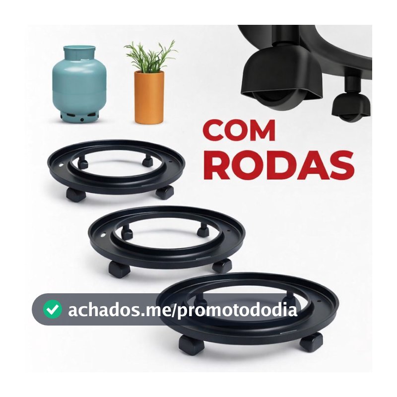 Suporte Botijão de Gás e Vaso De Plantas Com Rodinha Preto Plástico