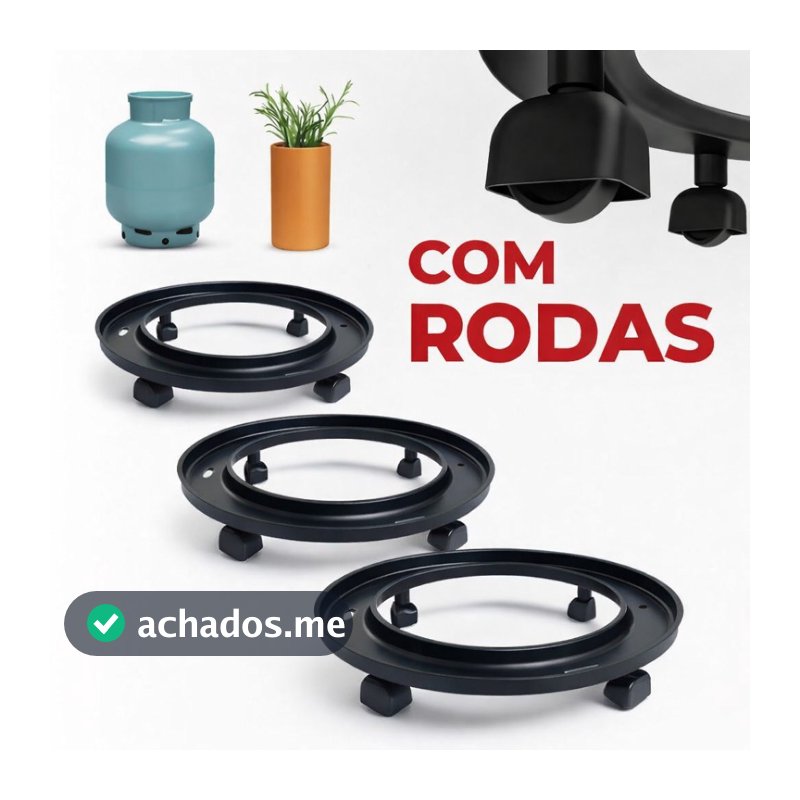 Suporte Botijão de Gás e Vaso De Plantas Com Rodinha Preto Plástico